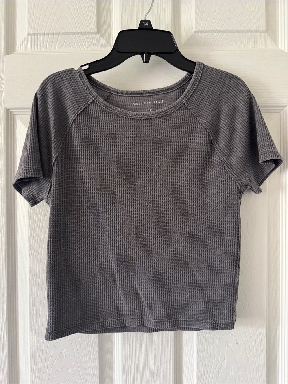 American Eagle Outfitters Charcoal Waffle Knit Short Sleeve Tee